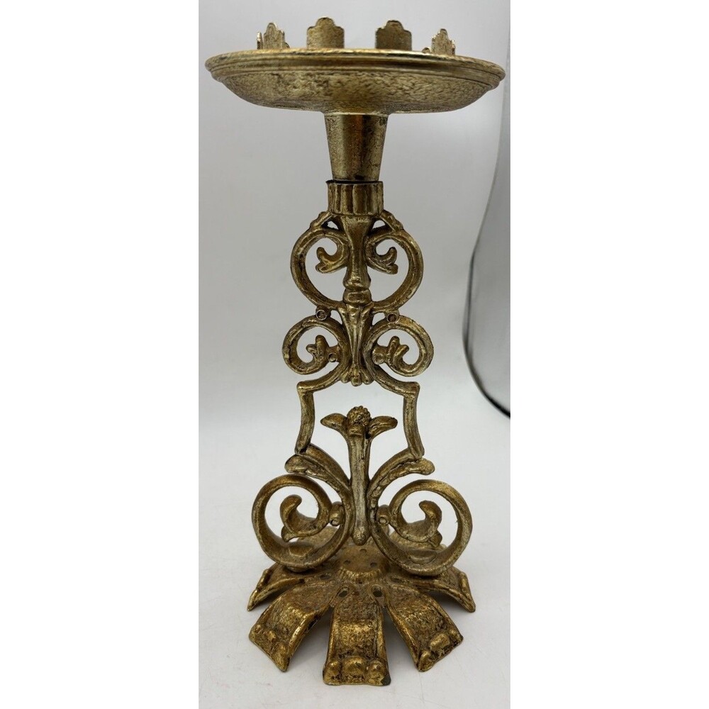 Vintage Dilly Brass Candlestick Holder Ornate Hollywood Regency Gold Tone Decor